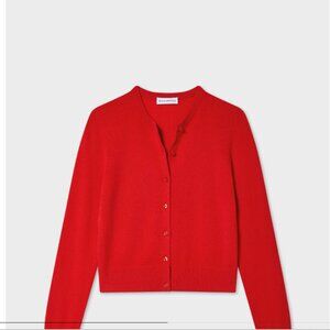 NEW White + Warren Cashmere Crewneck Rhinestone Cardigan Scarlet